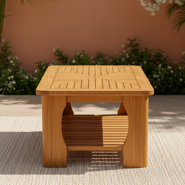 Teak Slat Coffee Table - grade-A teak outdoor coffee table